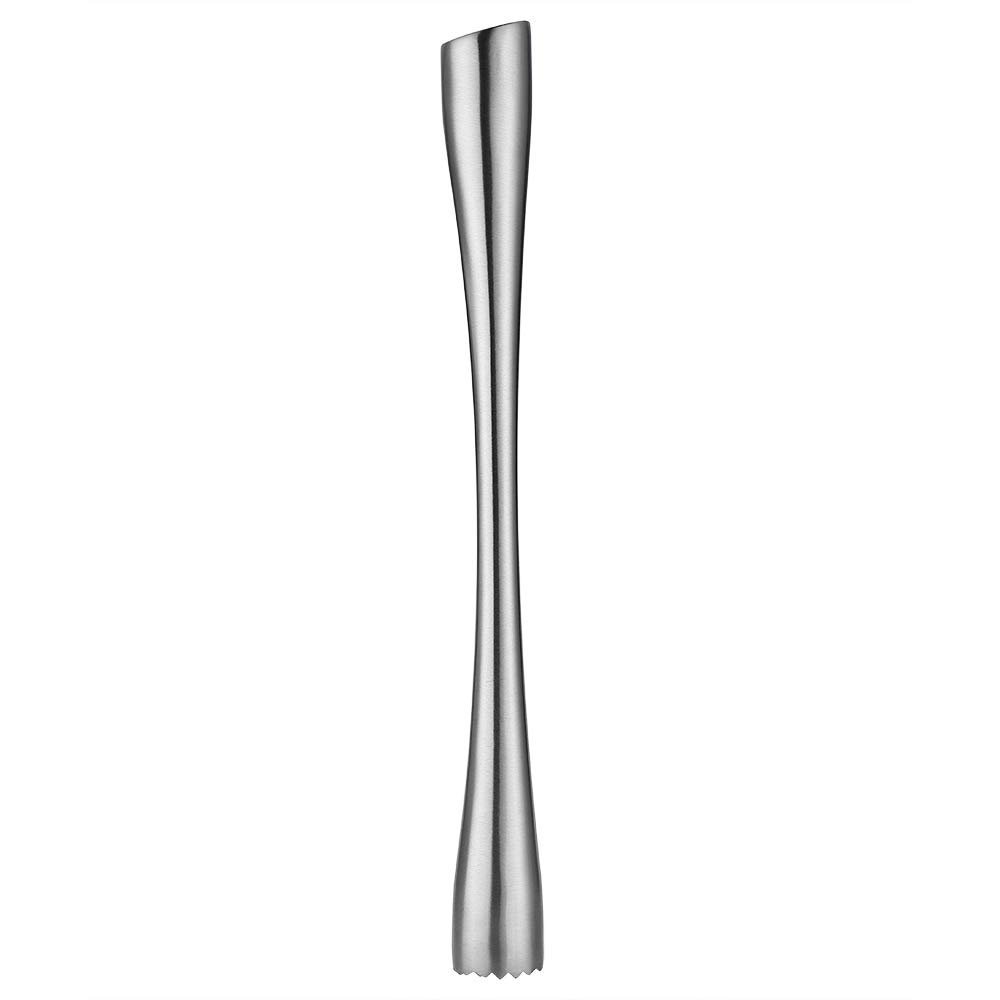 Stainless steel muddler with a flat end and a toothed end