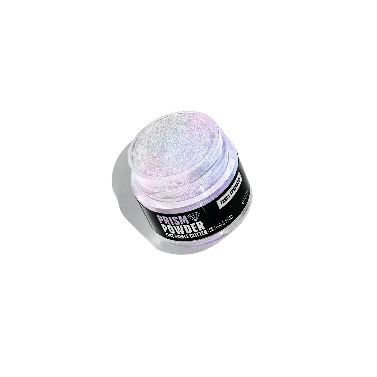 Jar of "Prism Powder" edible glitter for food and drink