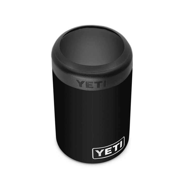 Black YETI can cooler with the YETI logo on the front