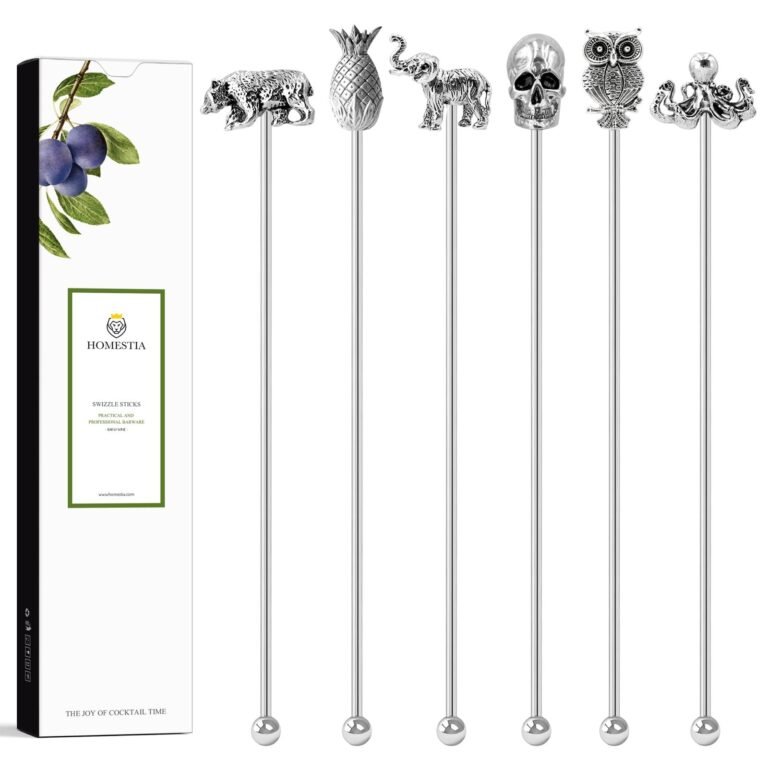 Swizzle sticks with animal and skull toppers, next to a product box