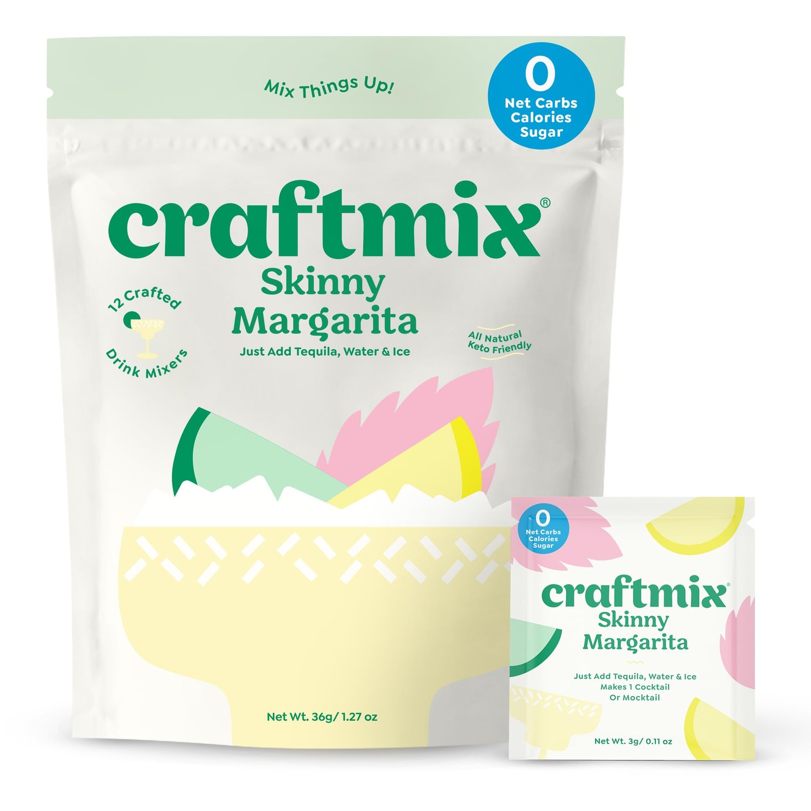 Craftmix Skinny Margarita mix packets, zero net carbs, keto-friendly, all natural