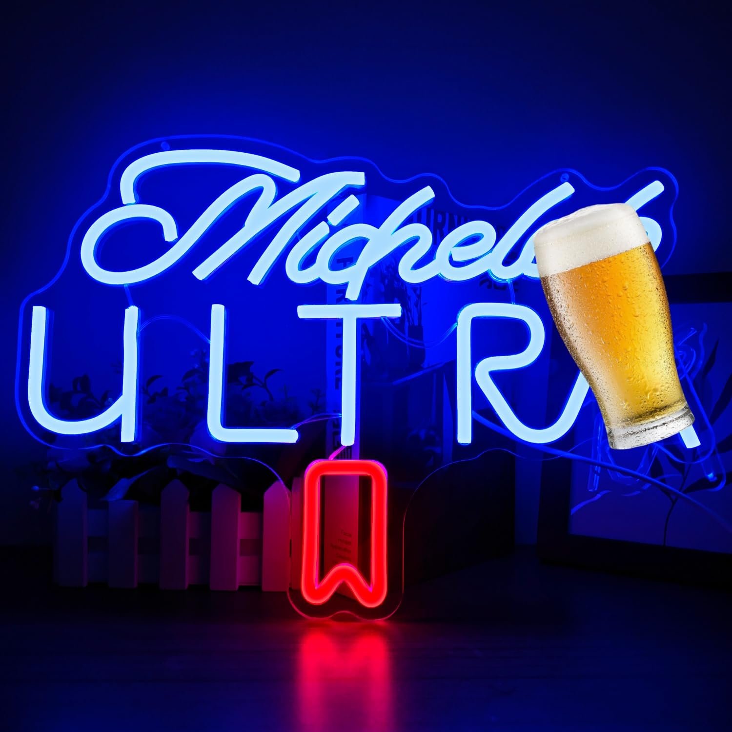 Michelob Ultra neon sign with a beer glass and a red logo