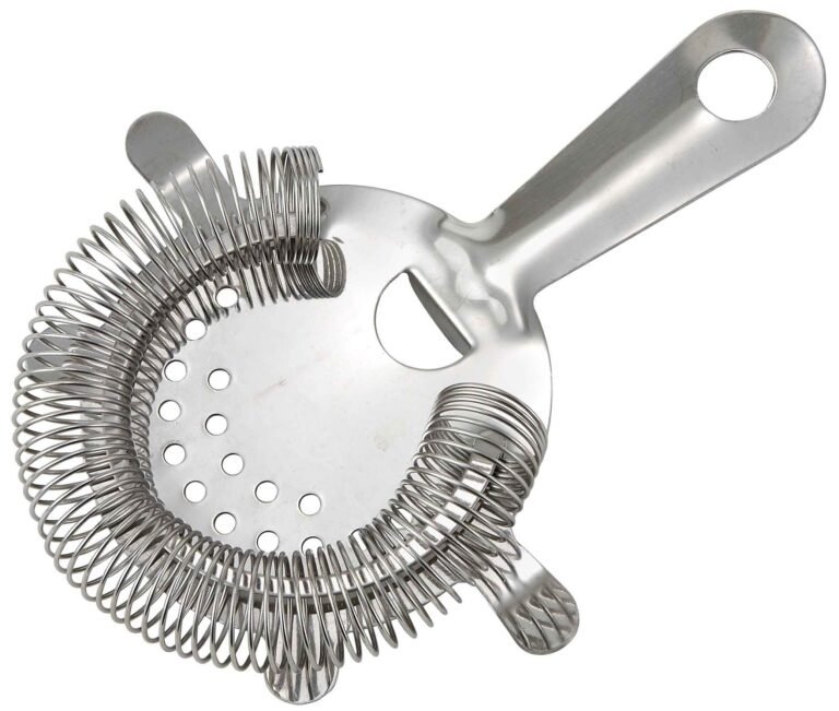Stainless steel cocktail strainer with a coiled spring and handle