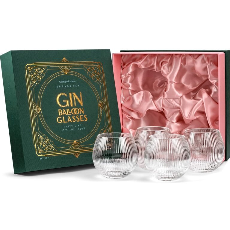 Set of four gin balloon glasses with a decorative gift box